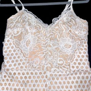 YILIBASHA Tan with White Lace Zip Up Romper